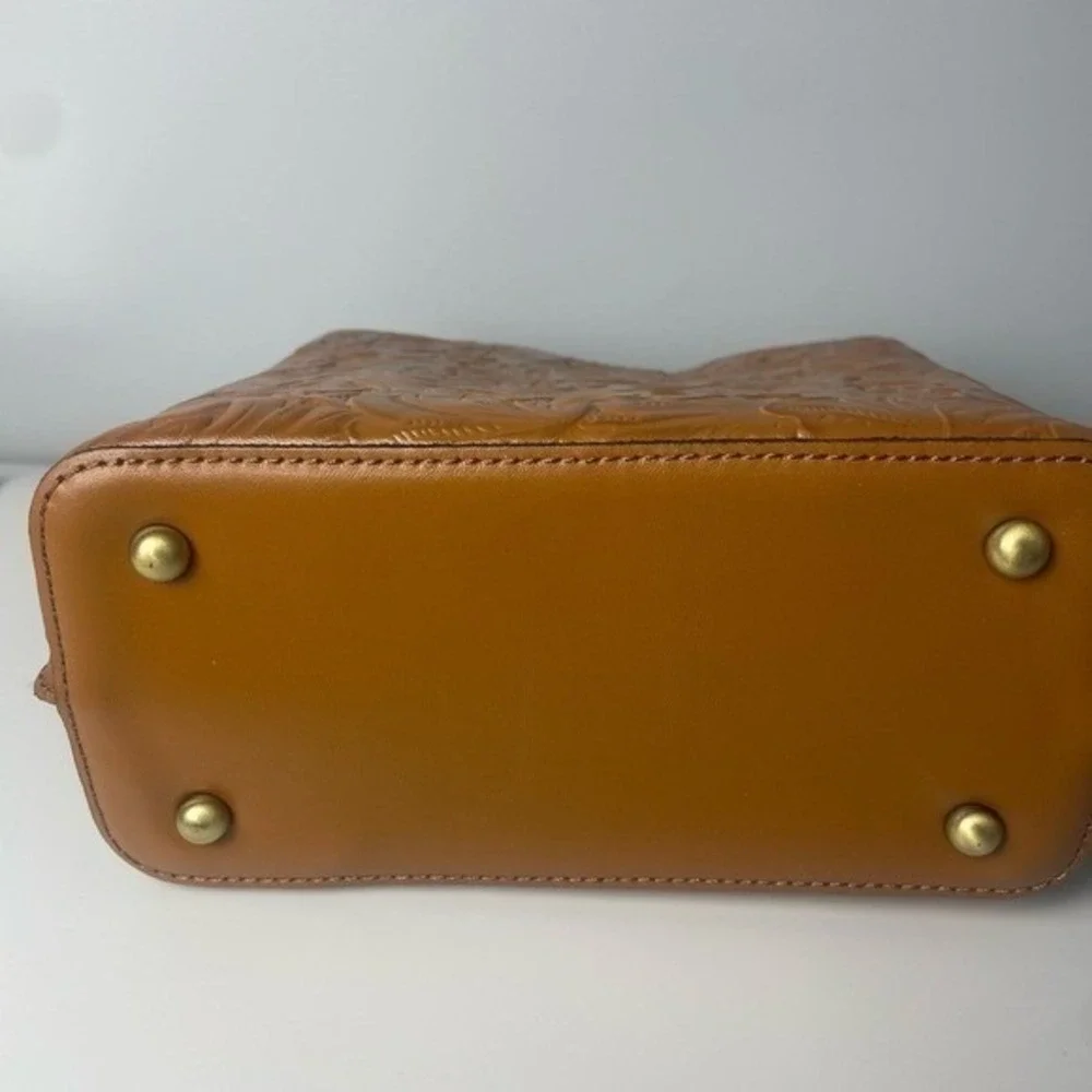 Patricia Nash Tan Tooled Leather Floral Crossbody Bag with Chain Handle